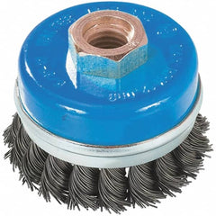 WALTER Surface Technologies - 3" Diam, 5/8-11 Threaded Arbor, Stainless Steel Fill Cup Brush - 0.02 Wire Diam, 12,000 Max RPM - Makers Industrial Supply