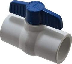 NIBCO - 1-1/4" Pipe, Standard Port, PVC Miniature Ball Valve - 1 Piece, Inline - One Way Flow, Solvent x Solvent Ends, Tee Handle, 150 WOG - Makers Industrial Supply