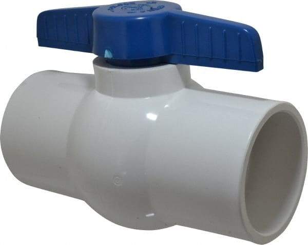 NIBCO - 4" Pipe, Standard Port, PVC Miniature Ball Valve - 1 Piece, Inline - One Way Flow, Solvent x Solvent Ends, Tee Handle, 150 WOG - Makers Industrial Supply