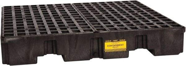 Eagle - 66 Gal Sump, 8,000 Lb Capacity, 4 Drum, Polyethylene Spill Deck or Pallet - 51-1/2" Long x 51-1/2" Wide x 8" High, Black, Liftable Fork, Drain Included, Vertical, 2 x 2 Drum Configuration - Makers Industrial Supply