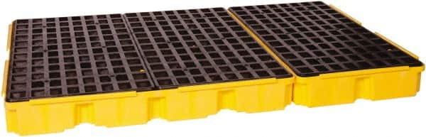 Eagle - 88 Gal Sump, 8,000 Lb Capacity, 6 Drum, Polyethylene Platform - 78.25" Long x 51-1/2" Wide x 6-1/2" High, Yellow, Drain Included, Low Profile, Vertical, 2 x 3 Drum Configuration - Makers Industrial Supply