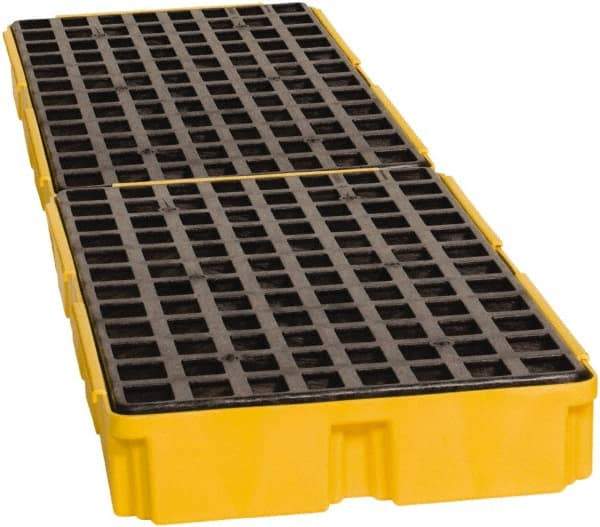 Eagle - 61 Gal Sump, 8,000 Lb Capacity, 4 Drum, Polyethylene Spill Deck or Pallet - 103-1/2" Long x 26-1/2" Wide x 6-1/2" High, Yellow, Drain Included, Low Profile, Vertical, Inline Drum Configuration - Makers Industrial Supply