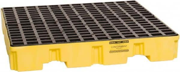 Eagle - 66 Gal Sump, 8,000 Lb Capacity, 4 Drum, Polyethylene Spill Deck or Pallet - 51-1/2" Long x 51-1/2" Wide x 8" High, Yellow, Liftable Fork, Vertical, 2 x 2 Drum Configuration - Makers Industrial Supply