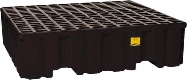 Eagle - 132 Gal Sump, 8,000 Lb Capacity, 4 Drum, Polyethylene Spill Deck or Pallet - 52-1/2" Long x 51-1/2" Wide x 13-3/4" High, Black, Liftable Fork, Vertical, 2 x 2 Drum Configuration - Makers Industrial Supply