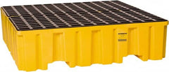 Eagle - 132 Gal Sump, 8,000 Lb Capacity, 4 Drum, Polyethylene Spill Deck or Pallet - 52-1/2" Long x 51-1/2" Wide x 13-3/4" High, Yellow, Liftable Fork, Vertical, 2 x 2 Drum Configuration - Makers Industrial Supply