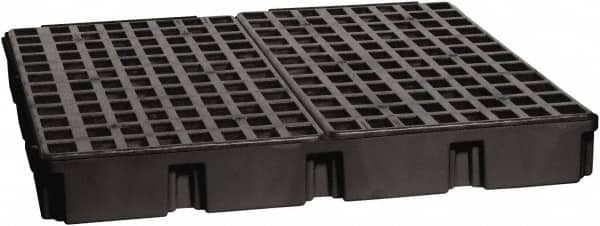 Eagle - 61 Gal Sump, 10,000 Lb Capacity, 4 Drum, Polyethylene Platform - 52-1/2" Long x 51-1/2" Wide x 6-1/2" High, Black, Liftable Fork, Drain Included, Low Profile, Vertical, 2 x 2 Drum Configuration - Makers Industrial Supply