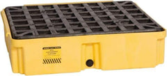 Eagle - 12 Gal Sump, 2,000 Lb Capacity, 1 Drum, Polyethylene Spill Deck or Pallet - 26-1/4" Long x 26" Wide x 6-1/2" High, Yellow, Drain Included, Low Profile, Vertical, Inline Drum Configuration - Makers Industrial Supply