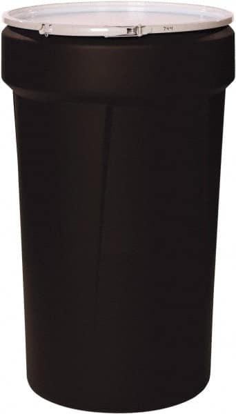 Eagle - 55 Gallon Black Tapered Cylinder Polyethylene Open Head Drum - 39-1/8" High x 23-3/4" Diam - Makers Industrial Supply