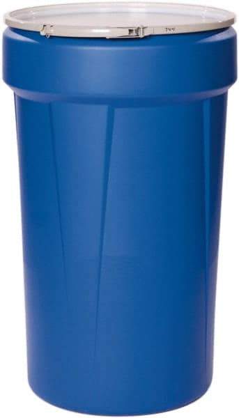 Eagle - 55 Gallon Blue Tapered Cylinder Polyethylene Open Head Drum - 39-1/8" High x 23-3/4" Diam - Makers Industrial Supply