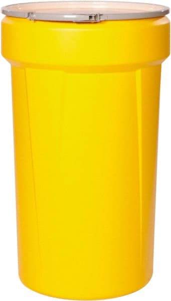 Eagle - 55 Gallon Yellow Tapered Cylinder Polyethylene Open Head Drum - 39-1/8" High x 23-3/4" Diam - Makers Industrial Supply