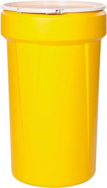 Eagle - 55 Gallon Yellow Tapered Cylinder Polyethylene Open Head Drum - 39-1/8" High x 23-3/4" Diam - Makers Industrial Supply