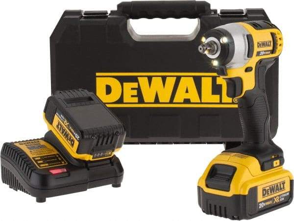 DeWALT - 3/8" Drive 20 Volt Mid-Handle Cordless Impact Wrench & Ratchet - 2,300 RPM, 0 to 2,700 BPM, 130 Ft/Lb Torque, 2 Lithium-Ion Batteries Included - Makers Industrial Supply