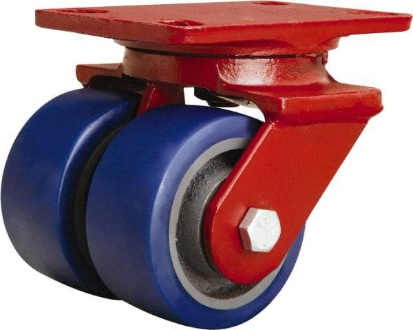 Hamilton - 4" Diam x 2" Wide x 5-5/8" OAH Top Plate Mount Swivel Caster - Polyurethane Mold onto Cast Iron Center, 1,200 Lb Capacity, Sealed Precision Ball Bearing, 4-1/2 x 6-1/2" Plate - Makers Industrial Supply