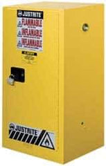 Justrite - 1 Door, 1 Shelf, Yellow Steel Space Saver Safety Cabinet for Flammable and Combustible Liquids - 44" High x 23-1/4" Wide x 18" Deep, Manual Closing Door, 15 Gal Capacity - Makers Industrial Supply