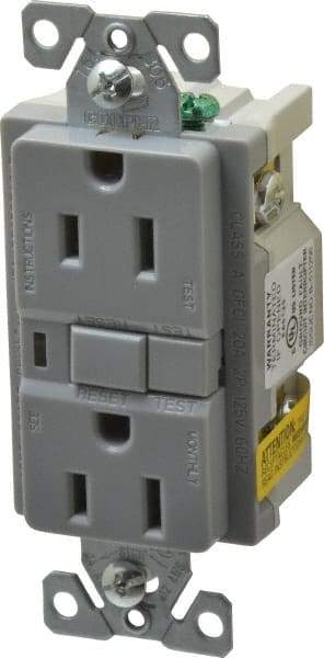 Cooper Wiring Devices - 1 Phase, 5-15R NEMA, 125 VAC, 15 Amp, Self Grounding, GFCI Receptacle - 2 Pole, Back and Side Wiring, Tamper Resistant, Specification Grade - Makers Industrial Supply