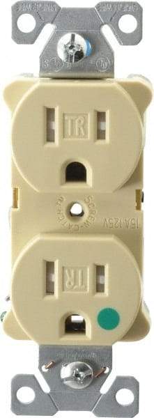 Cooper Wiring Devices - 125 VAC, 15 Amp, 5-15R NEMA Configuration, Ivory, Hospital Grade, Self Grounding Duplex Receptacle - 1 Phase, 2 Poles, 3 Wire, Flush Mount, Tamper Resistant - Makers Industrial Supply