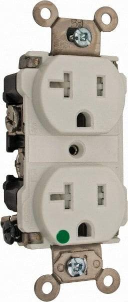 Cooper Wiring Devices - 125 VAC, 20 Amp, 5-20R NEMA Configuration, White, Hospital Grade, Self Grounding Duplex Receptacle - 1 Phase, 2 Poles, 3 Wire, Flush Mount, Chemical, Impact and Tamper Resistant - Makers Industrial Supply