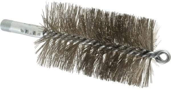 Schaefer Brush - 4-1/2" Brush Length, 2-3/4" Diam, Double Stem, Double Spiral Tube Brush - 7-1/4" Long, Stainless Steel, 1/4" NPSM Male Connection - Makers Industrial Supply