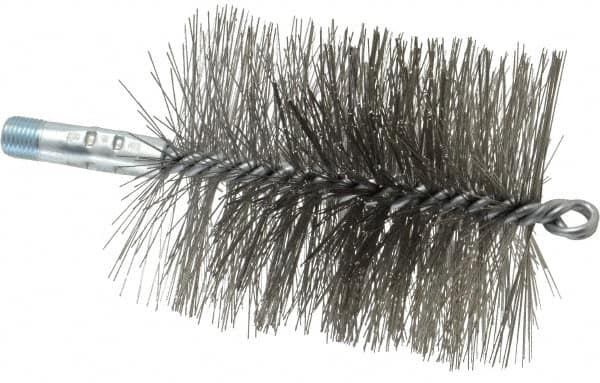 Schaefer Brush - 4-1/2" Brush Length, 3-3/4" Diam, Double Stem, Double Spiral Tube Brush - 7-1/4" Long, Stainless Steel, 1/4" NPSM Male Connection - Makers Industrial Supply