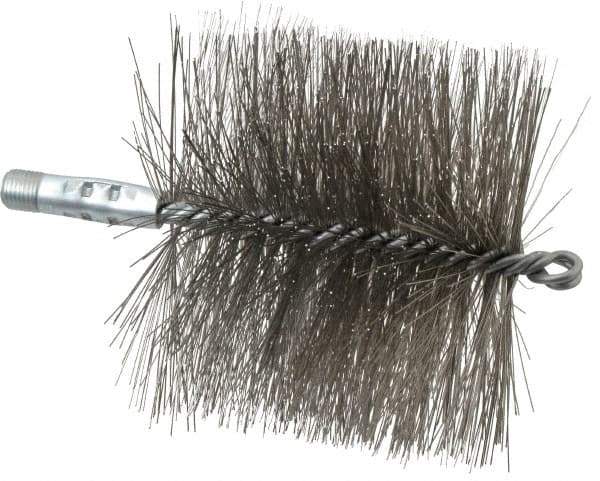 Schaefer Brush - 4-1/2" Brush Length, 5" Diam, Double Stem, Double Spiral Tube Brush - 7-1/4" Long, Stainless Steel, 1/4" NPSM Male Connection - Makers Industrial Supply