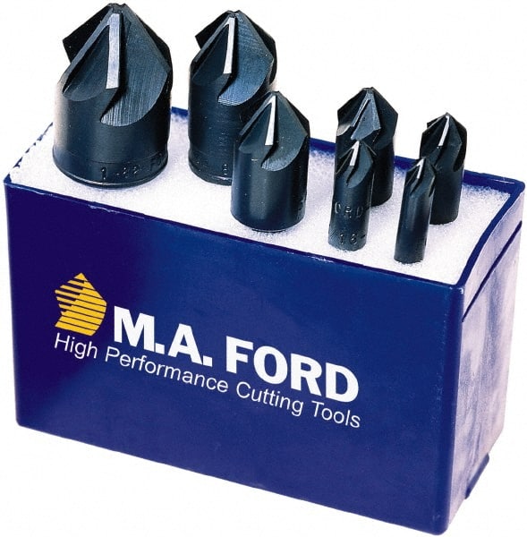 M.A. Ford - 7 Piece, 1/4 to 1" Head Diam, 100° Included Angle, Single End Countersink Set - Makers Industrial Supply