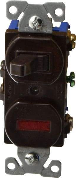 Cooper Wiring Devices - 1 Pole, 120 VAC, 15 Amp, Flush Mounted, Combination Switch with Pilot Light - NonNEMA Configuration, 1 Switch, Back Side Wiring, cULus Listed, RoHS Compliant Standard - Makers Industrial Supply