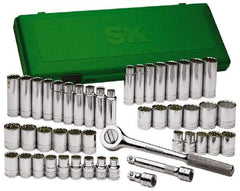 SK - 47 Piece 1/2" Drive Deep Well Socket Set - 6 Points, 1/2" to 1-1/2" (10mm to 24mm) Range, Inch/Metric Measurement Standard - Makers Industrial Supply