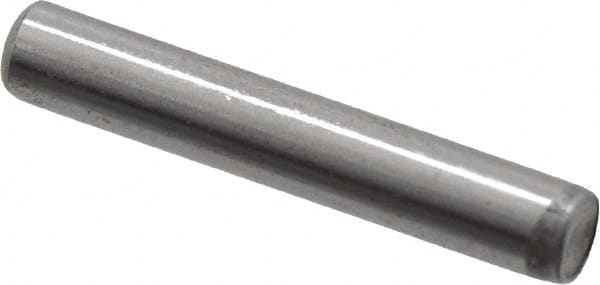 Made in USA - 1/8" Diam x 3/4" Pin Length Grade 8 Alloy Steel Standard Dowel Pin - Bright Finish, C 47-58 & C 60 (Surface) Hardness, 1,840 Lb (Single Shear), 3,680 Lb (Double Shear) Breaking Strength, 1 Beveled & 1 Rounded End - Makers Industrial Supply