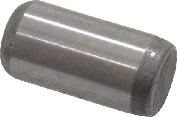 Made in USA - 1/4" Diam x 1/2" Pin Length Grade 8 Alloy Steel Standard Dowel Pin - Bright Finish, C 47-58 & C 60 (Surface) Hardness, 14,720 Lb (Double Shear), 7,360 Lb (Single Shear) Breaking Strength, 1 Beveled & 1 Rounded End - Makers Industrial Supply