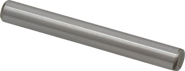 Made in USA - 1/4" Diam x 2" Pin Length Grade 8 Alloy Steel Standard Dowel Pin - Bright Finish, C 47-58 & C 60 (Surface) Hardness, 14,720 Lb (Double Shear), 7,360 Lb (Single Shear) Breaking Strength, 1 Beveled & 1 Rounded End - Makers Industrial Supply