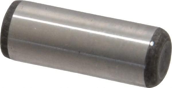 Made in USA - 3/8" Diam x 1" Pin Length Grade 8 Alloy Steel Standard Dowel Pin - Bright Finish, C 47-58 & C 60 (Surface) Hardness, 16,550 Lb (Single Shear), 33,100 Lb (Double Shear) Breaking Strength, 1 Beveled & 1 Rounded End - Makers Industrial Supply