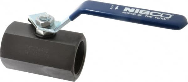 NIBCO - 1-1/2" Pipe, Carbon Steel Standard Ball Valve - 1 Piece, Inline - One Way Flow, FNPT x FNPT Ends, Lever Handle, 1,500 WOG - Makers Industrial Supply