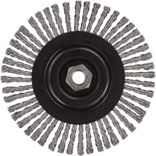 DeWALT - 5" OD, 5/8-11 Arbor Hole, Stringer Bead Stainless Steel Wheel Brush - 3/8" Face Width, 7/8" Trim Length, 0.02" Filament Diam, 12,000 RPM - Makers Industrial Supply