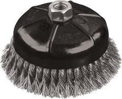 DeWALT - 4" Diam, 5/8-11 Threaded Arbor, Stainless Steel Fill Cup Brush - 0.02 Wire Diam, 1-1/8" Trim Length, 9,000 Max RPM - Makers Industrial Supply