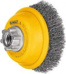 DeWALT - 4" Diam, 5/8-11 Threaded Arbor, Steel Fill Cup Brush - 0.014 Wire Diam, 1-1/8" Trim Length, 9,000 Max RPM - Makers Industrial Supply