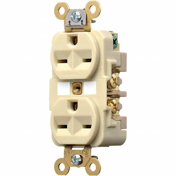 Hubbell Wiring Device-Kellems - 250 VAC 15A NEMA 6-15R Industrial Grade Ivory Straight Blade Duplex Receptacle - Makers Industrial Supply