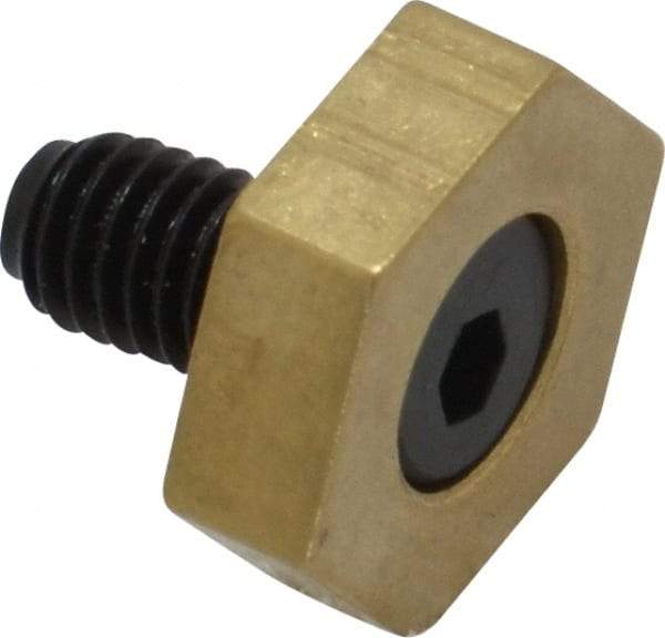 Mitee-Bite - 1/2" Brass Hex, 10-32 Stud Thread, Symmetrical Hex Clamp - 0.16" Hex Height, 350 Lb Holding Force, Hardened Steel Stud, 11/32" Long Thread, 2.5 Ft/Lb Torque, 10 Clamps - Makers Industrial Supply