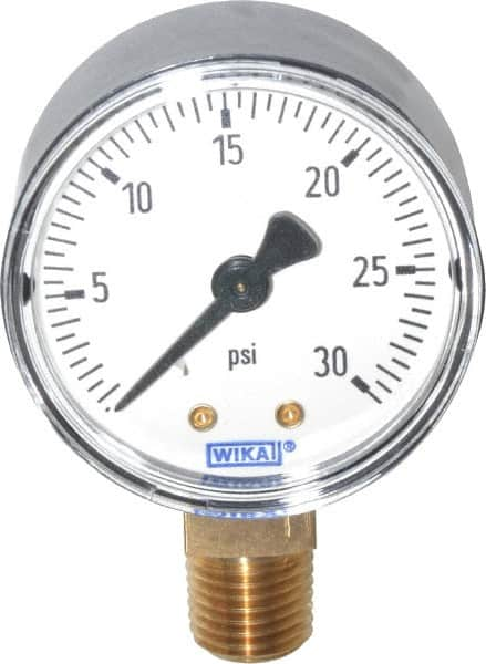 Wika - 2" Dial, 1/4 Thread, 0-30 Scale Range, Pressure Gauge - Lower Connection Mount, Accurate to 3-2-3% of Scale - Makers Industrial Supply