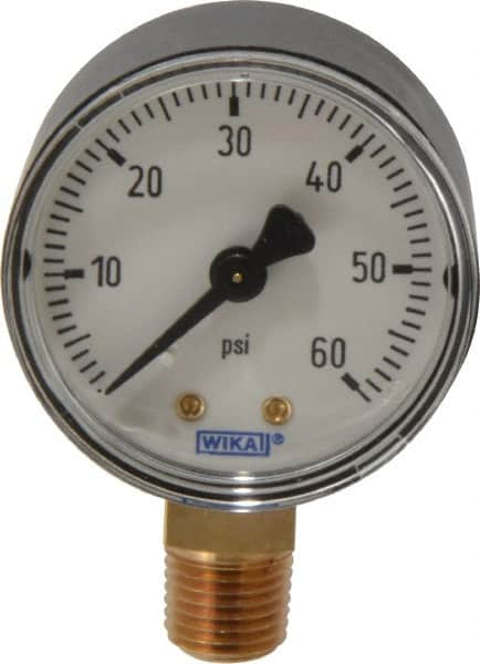 Wika - 2" Dial, 1/4 Thread, 0-60 Scale Range, Pressure Gauge - Lower Connection Mount, Accurate to 3-2-3% of Scale - Makers Industrial Supply