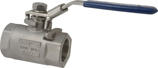 NIBCO - 1" Pipe, Standard Port, Stainless Steel Standard Ball Valve - 2 Piece, Inline - One Way Flow, FNPT x FNPT Ends, Locking Lever Handle, 2,000 WOG, 150 WSP - Makers Industrial Supply