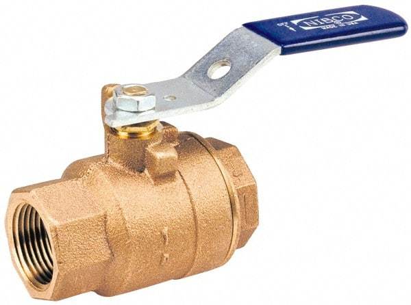 NIBCO - 3" Pipe, Standard Port, Bronze Standard Ball Valve - 2 Piece, Inline - One Way Flow, FNPT x FNPT Ends, Lever with Memory Stop Handle, 600 WOG, 150 WSP - Makers Industrial Supply