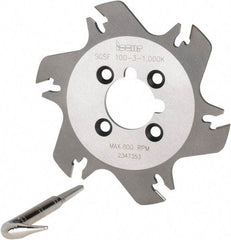 Iscar - Arbor Hole Connection, 3/32" Cutting Width, 1.04" Depth of Cut, 3.94" Cutter Diam, 1" Hole Diam, 6 Tooth Indexable Slotting Cutter - SGSF Toolholder, GSFN, GSFU Insert - Makers Industrial Supply