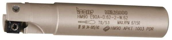 Iscar - 5/8" Cut Diam, 0.394" Max Depth of Cut, 5/8" Shank Diam, 3-1/4" OAL, Indexable Square Shoulder End Mill - AP..1003.., HM90 AP..1003.. Inserts, Weldon Shank, 90° Lead Angle, Series Heli2000 - Makers Industrial Supply