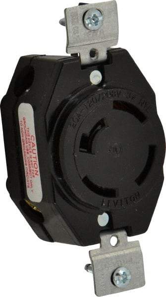 Leviton - 120/208 VAC, 20 Amp, NonNEMA, Ungrounded Receptacle - 4 Poles, 4 Wire, Female End, Black - Makers Industrial Supply