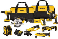 DeWALT - 20 Volt Cordless Tool Combination Kit - Includes 1/2" Compact Drill/Driver, 1/4" Impact Driver, Cut-off Tool/Grinder, Reciprocating Saw, 6-1/2 Circular Saw, LED Worklight & Bluetooth Speaker, Lithium-Ion Battery Included - Makers Industrial Supply