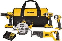 DeWALT - 20 Volt Cordless Tool Combination Kit - Includes 1/2" Compact Drill/Driver, 1/4" Impact Driver, Reciprocating Saw, 6-1/2 Circular Saw & LED Worklight, Lithium-Ion Battery Included - Makers Industrial Supply