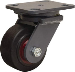 Hamilton - 4" Diam x 2" Wide x 5-5/8" OAH Top Plate Mount Swivel Caster - Rubber Mold on Cast Iron, 300 Lb Capacity, Straight Roller Bearing, 4 x 5" Plate - Makers Industrial Supply