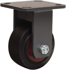 Hamilton - 4" Diam x 2" Wide x 5-5/8" OAH Top Plate Mount Rigid Caster - Rubber Mold on Cast Iron, 300 Lb Capacity, Straight Roller Bearing, 4 x 4-1/2" Plate - Makers Industrial Supply