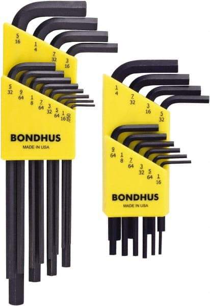 Bondhus - 22 Piece L-Key Hex Key Set - Hex Range 0.05 to 5/16", Protanium High Torque Steel - Makers Industrial Supply