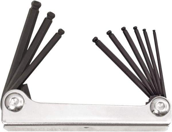 Bondhus - 9 Piece Fold-Up Ball End Hex Key Set - Hex Range 5/64 to 1/4", Protanium High Torque Steel - Makers Industrial Supply